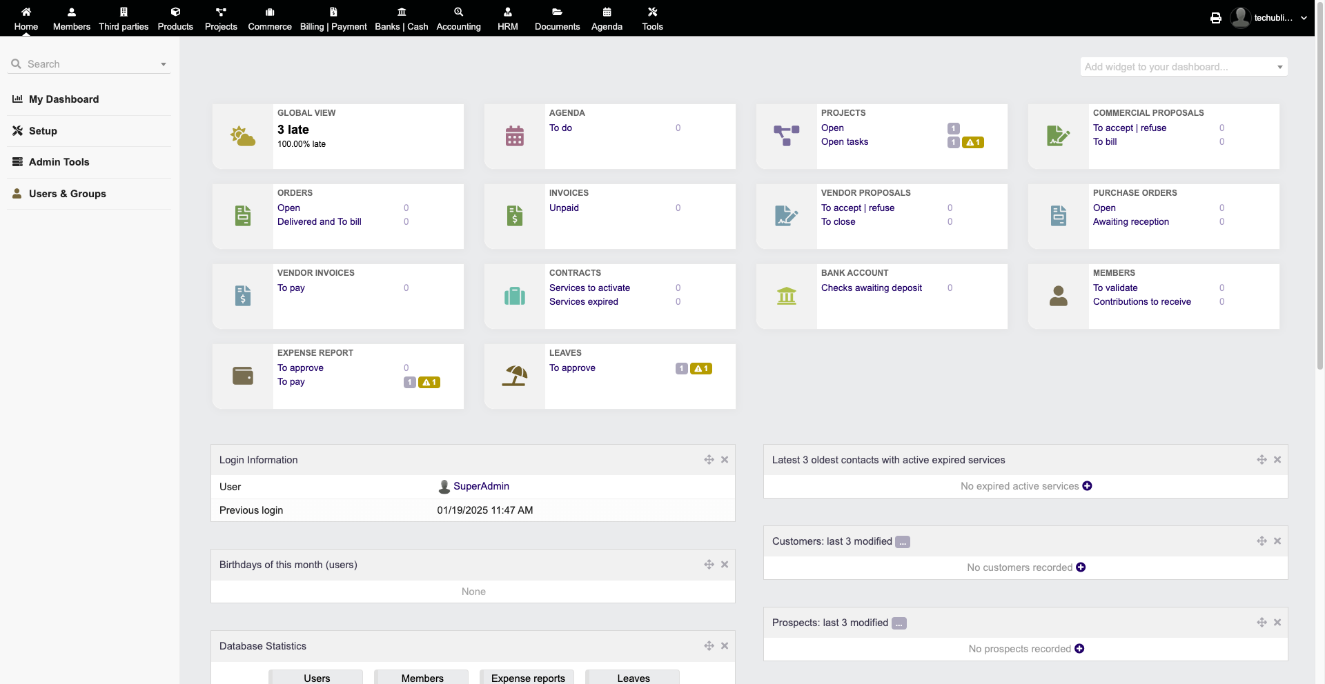 TechubERP Dashboard